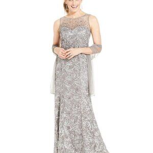 Ignite Evenings New York Blue/Gray Long Sleeveless Sequined Gown Mist 2 PIECE